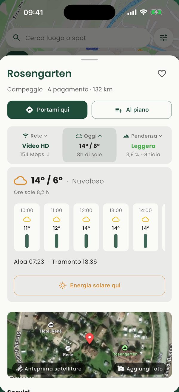 Scheda di uno spot con il meteo ora per ora