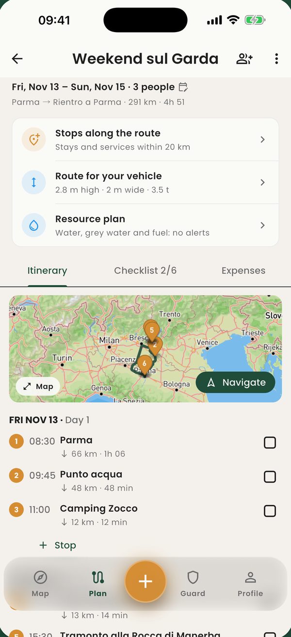 Day by day trip plan with the route map